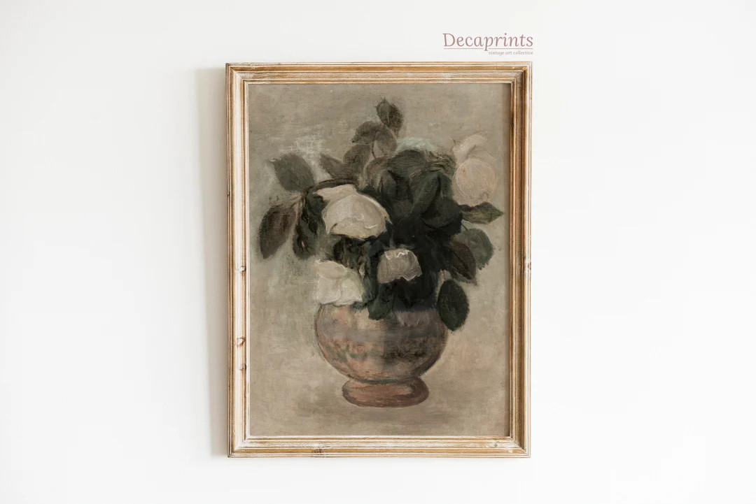 Vintage Rose Painting | Still Life Flower Print | Neutral Botanical Farmhouse Decor - #55 | Etsy (US)