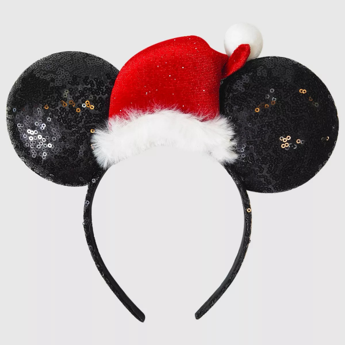 Girls' Disney Black Sequin Santa Minnie Ear Headband | Target