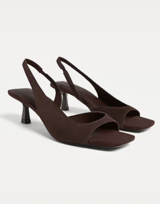 Stradivarius leather heeled sandals in brown | ASOS (Global)