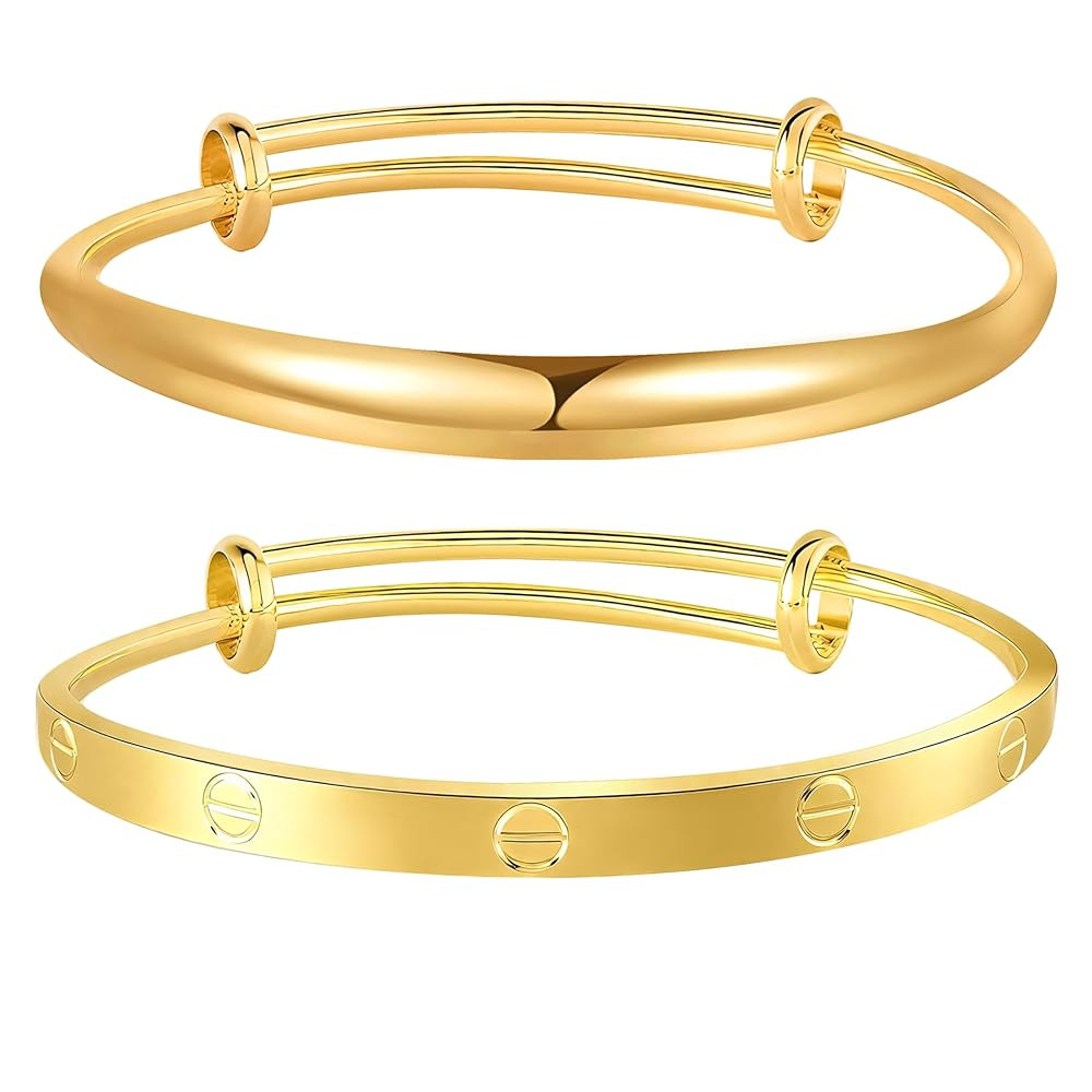Winas Gold Plated Bangle Bracelets for Women- Adjustable Waterproof Stainless Steel Bangle Bracel... | Amazon (US)