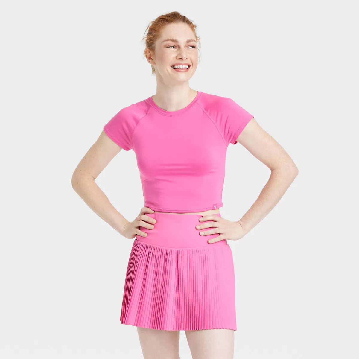 Women's Knit Cropped Short Sleeve Top - JoyLab™ Pink M | Target