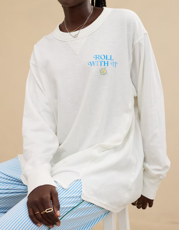 Aerie Cozy Long Sleeve Oversized Graphic Boyfriend T-Shirt | Aerie