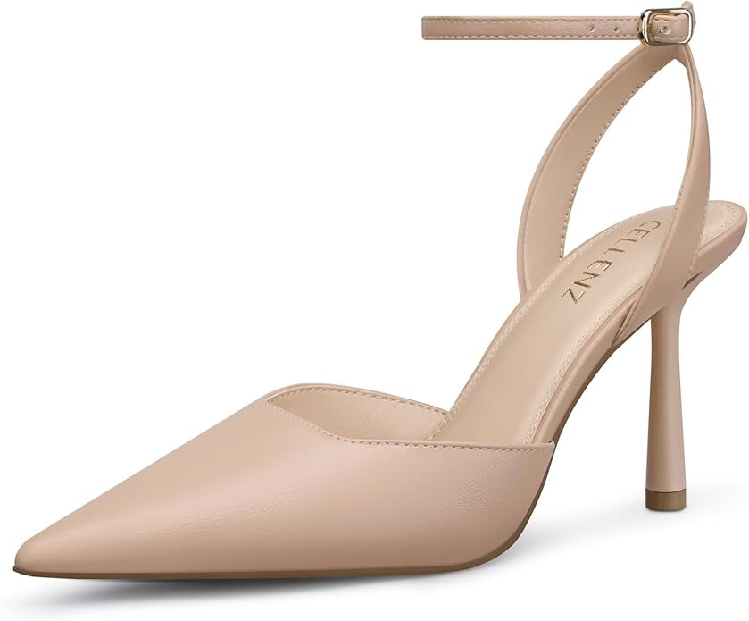 Women Stiletto Heel Pumps: 3.75 Inch Pointed Toe High Heels - Closed Toe Sexy Trendy Strappy Heel... | Amazon (US)