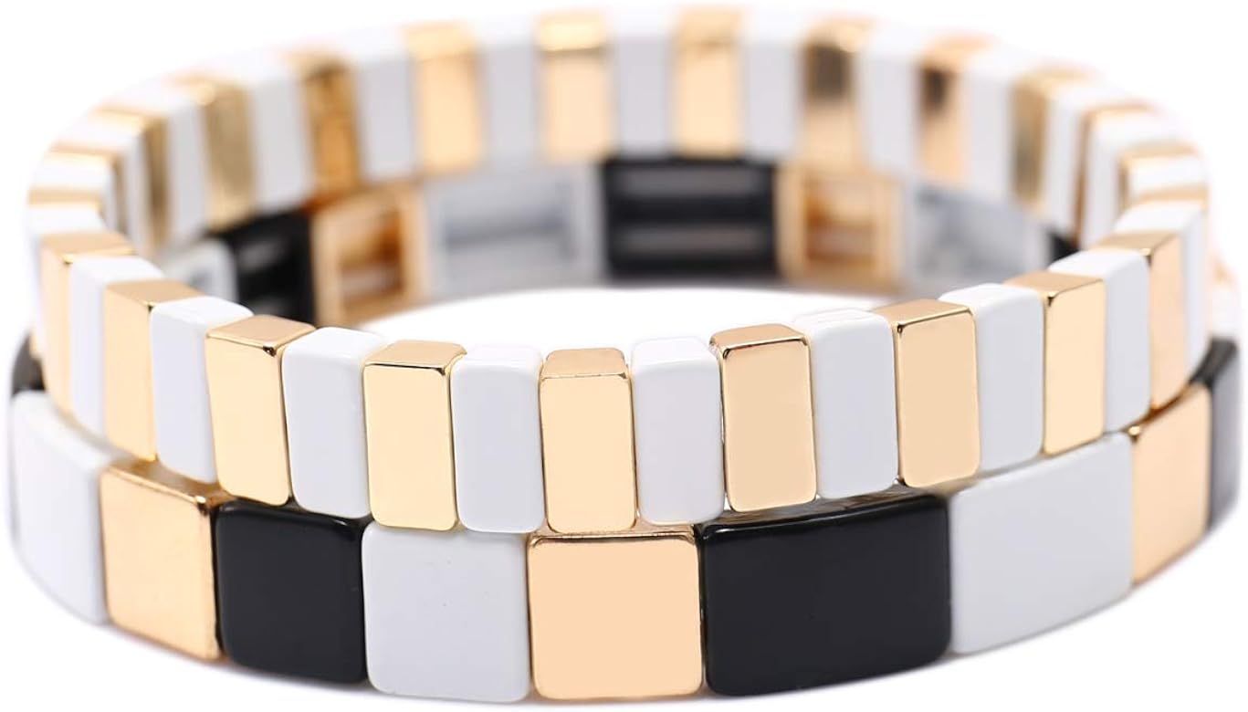 2Pcs Hematite Bracelet for Women, Fashion Stretch Bracelets, Promise Bracelet for Couples, Multic... | Amazon (US)