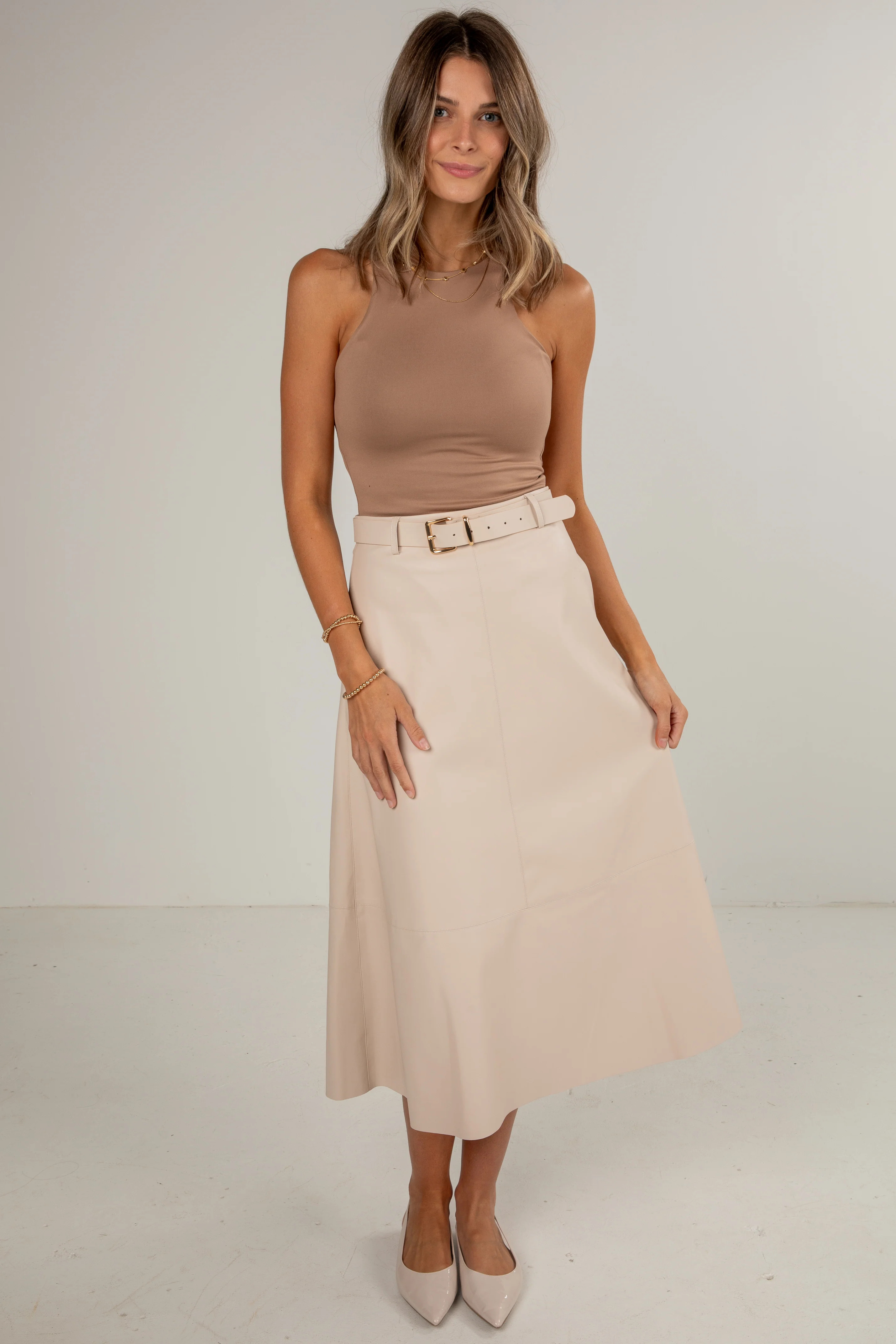 Cute Cream Leather Midi Skirt | Trendy Skirts | ShopDressUp | Dress Up