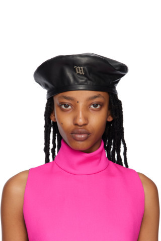 Black Vegan Leather Beret | SSENSE