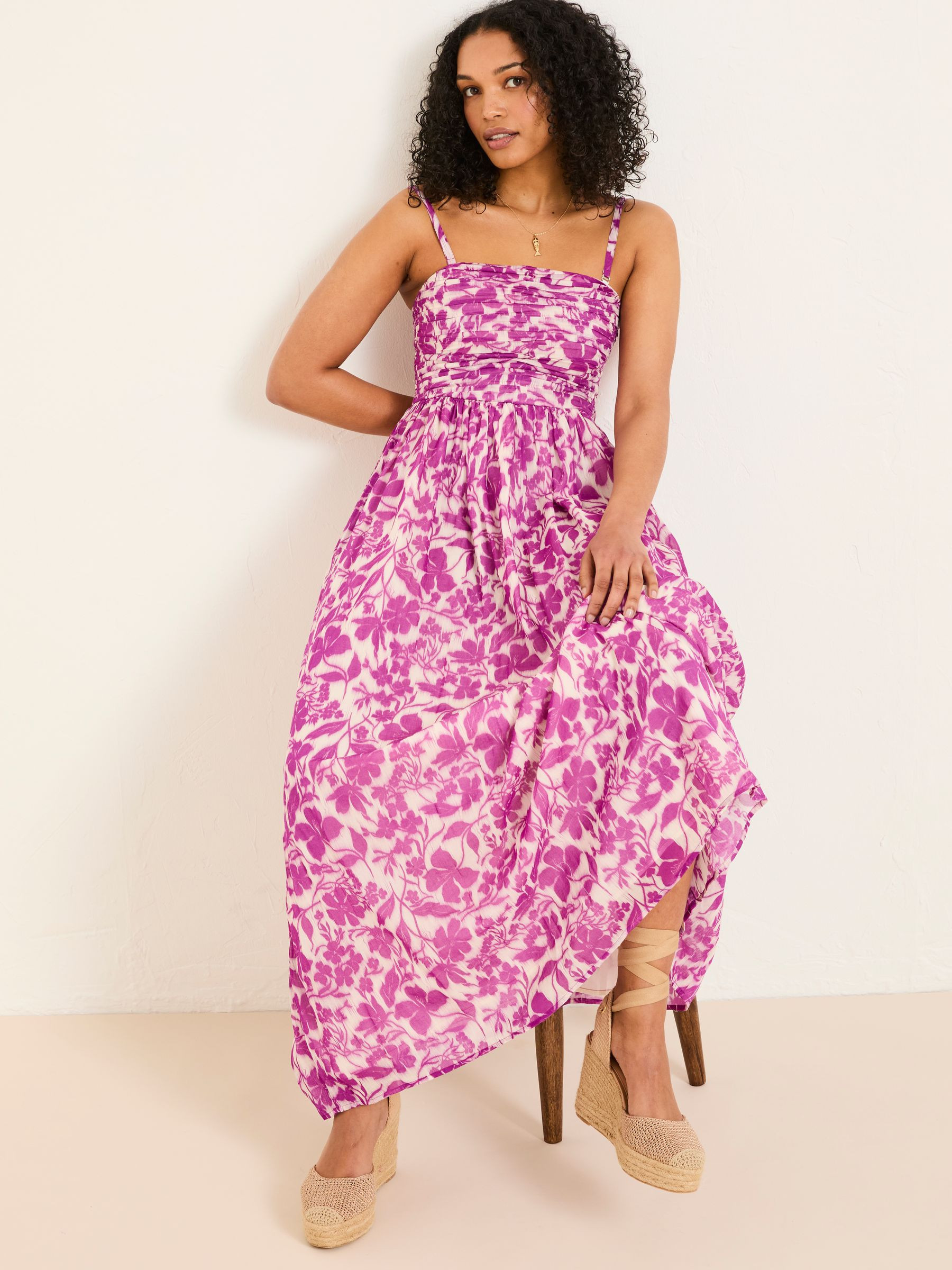 Flora Purple Strapless Printed Floral Dress | FatFace | Fat Face