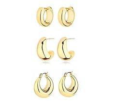 Gold Chunky Hoop Earrings Set for Women, 14K Gold Plated Twisted Huggie Hoop Earring Hypoallergenic, | Amazon (US)