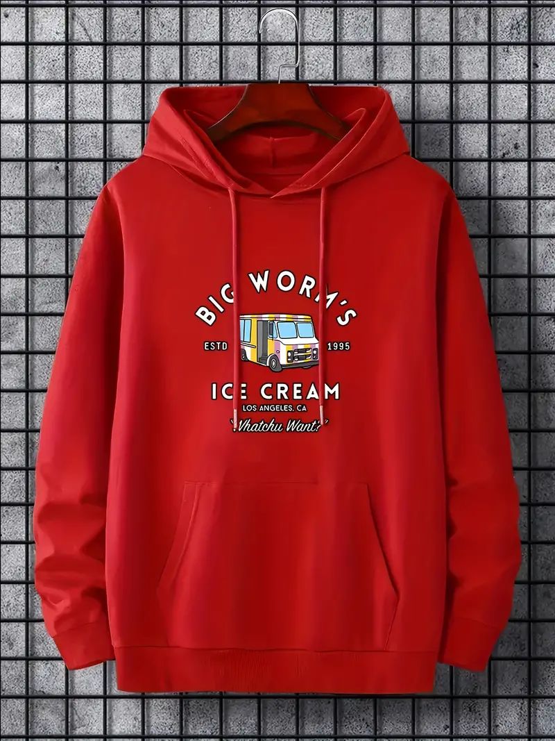 "big Worm's Ice Cream" Print Hoodie Men Casual Hooded Long - Temu | Temu Affiliate Program