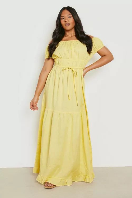 Plus Woven Off Shoulder Tiered Maxi Dress | Boohoo.com (US & CA)