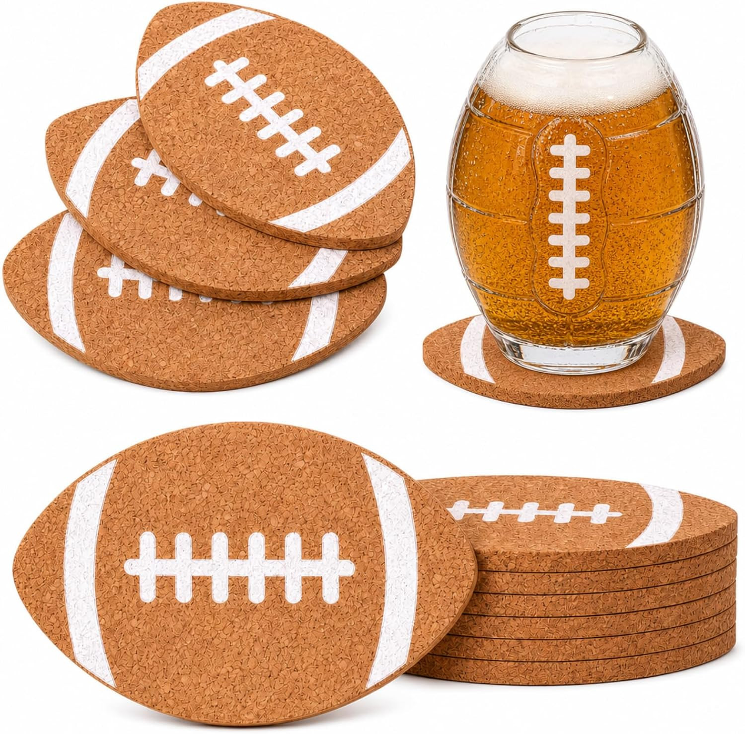 Geetery 6 Pack Football Coasters Oval Cork Coasters for Home Kitchen Bar | Amazon (US)