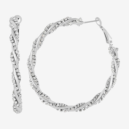 JS Jessica Simpson Silver Tone Womens Glass 51.2mm Hoop Earrings, One Size, Silver | JCPenney