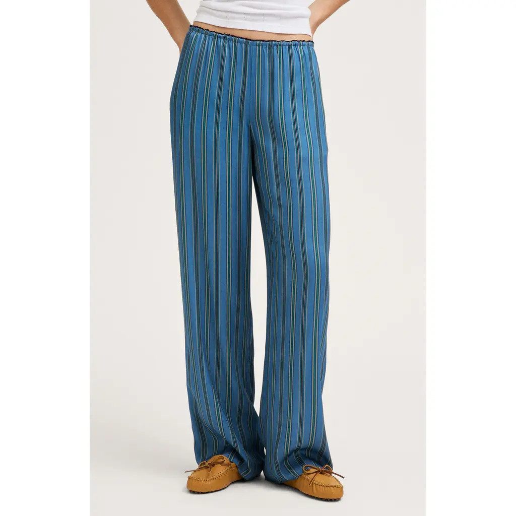 Madewell The Devon Pull-On Relaxed Straight Leg Pants in Port Blue Stripe at Nordstrom, Size Xx-Small | Nordstrom