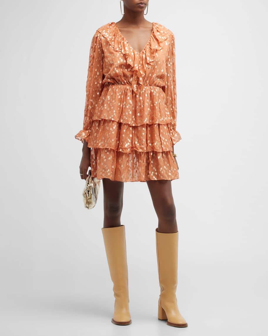 Marie Oliver Una Tiered Metallic-Dot Mini Dress | Neiman Marcus