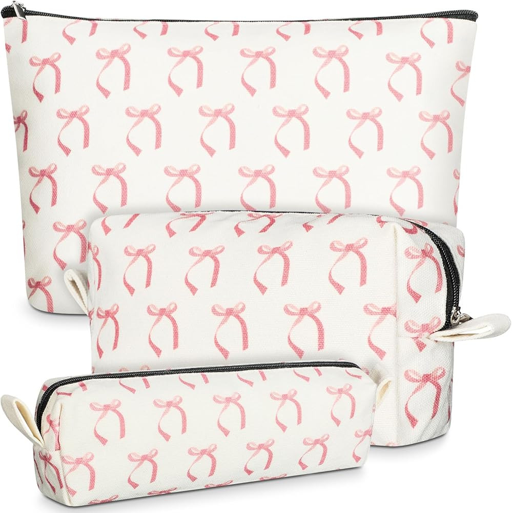 3 Pieces Coquette Pink Bow Makeup Bags Cosmetic Bag for Women Gift Cute Makeup Pouches Aesthetic ... | Amazon (US)