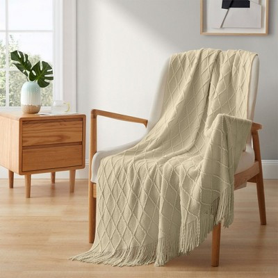 Peace Nest 50"x60" Diamond Knit Throw Blanket, Ivory | Target