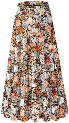 Women's Chiffon White Flowy Maxi Skirts Boho Fall Elastic Waisted Pleated A Line Long Skirt for W... | Amazon (US)