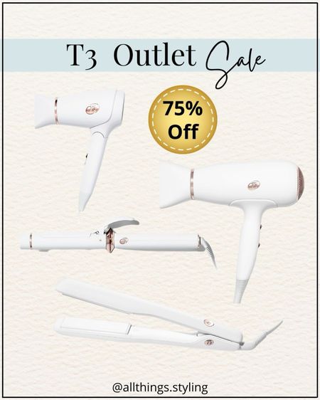 T3 Outlet Sale.  Up to 75% Off Select hair tools.  Love my T3  Compact Hair Dryer for traveling (Reg. $150) SALE $59.99 🌸

T3 Sale, T3 hair dryer, T3 twirl curling iron, white styling tools, T3 flat iron 

#LTKbeauty #LTKsalealert #LTKtravel