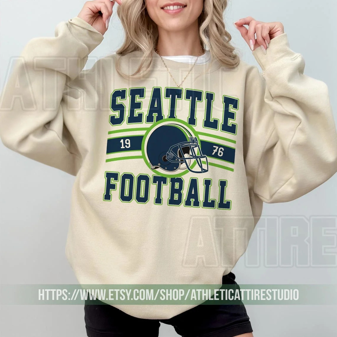 Seattle Football Vintage Sweatshirt, Seahawk Football Crewneck Sweatshirt,Sand Color,Size L | Walmart (US)