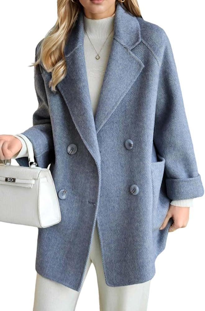 CHARTOU Women Wool Coat Peacoat Jacket Thick Loose Double Breasted Pea Coat Woolen Winter Overcoa... | Amazon (US)