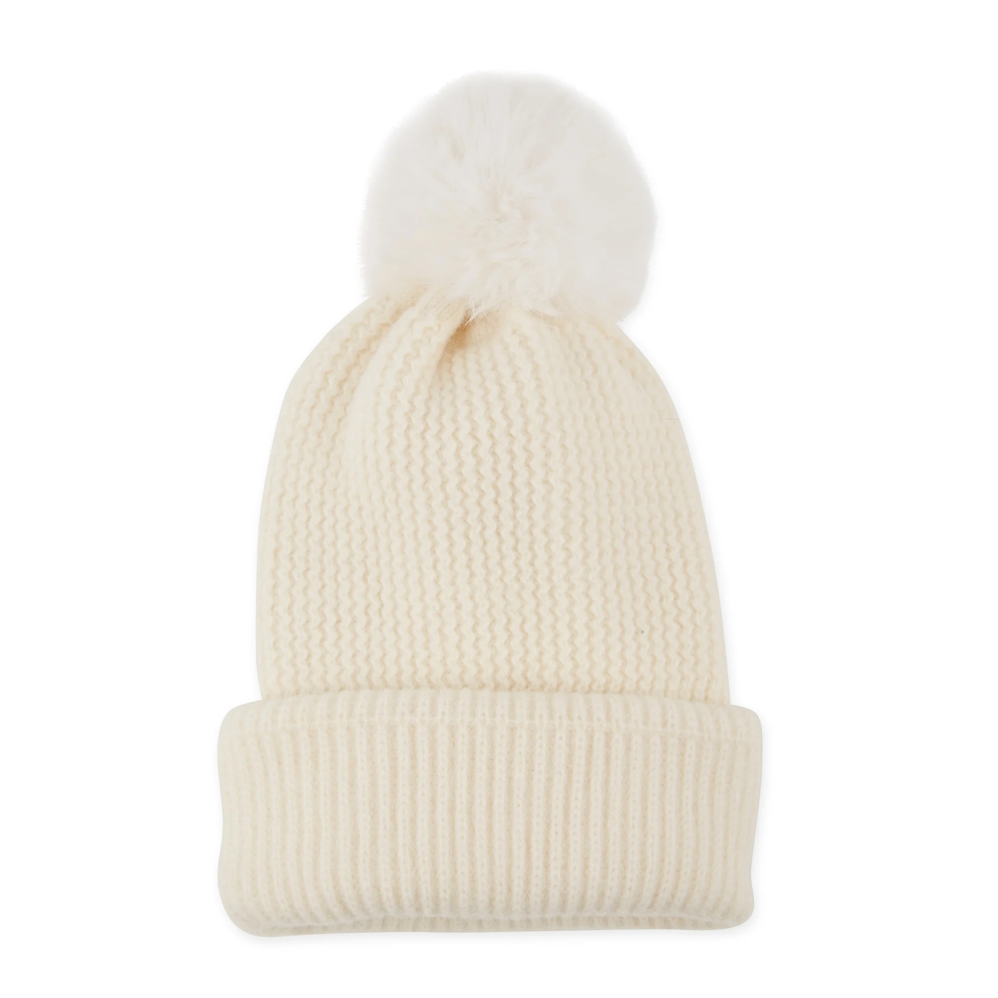 Hadley Wren Plush Knit Pom Pom Beanie, Cream - Walmart.com | Walmart (US)