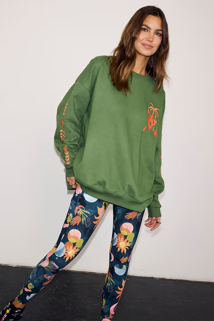 Khaki Sweatshirt with Orange Embroidery | Never Fully Dressed (UK & IE)