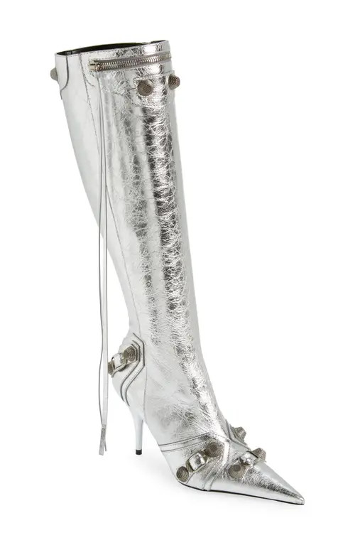 Balenciaga Cagole Pointed Toe Knee High Boot in Silver at Nordstrom, Size 6Us | Nordstrom