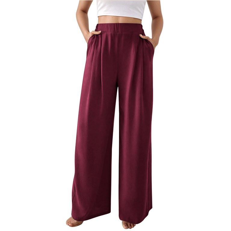 Prolriy Dress Pants Women, Summer Wide Leg Casual Trousers High Waist Trousers Plain Palazzo Pant... | Walmart (US)