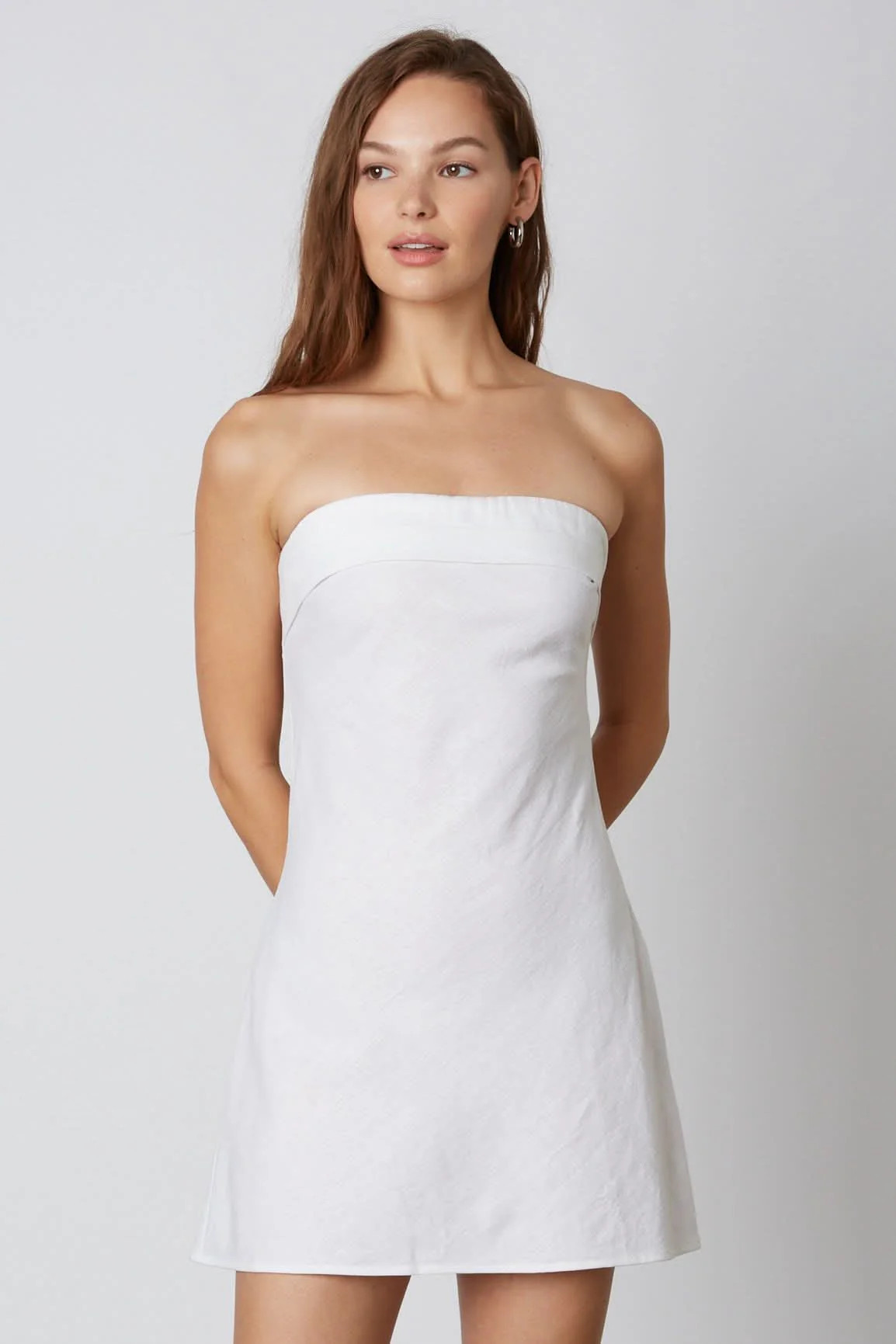Remi White Linen Strapless Mini Dress L | Boho Pink