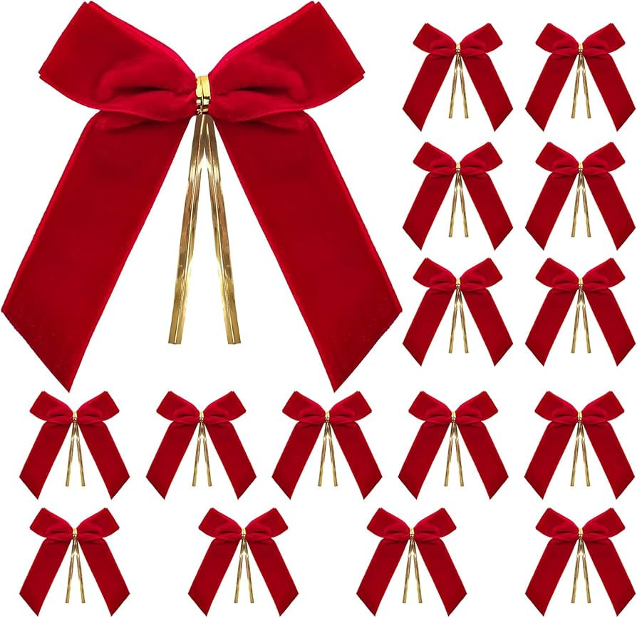 16Pack Red Velvet Christmas Bows for Christmas Tree, Small Decorative Twist Tie Ribbons for Wreat... | Amazon (US)