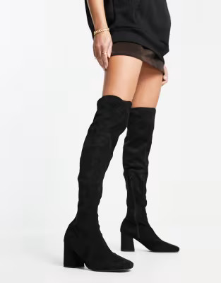 Missguided square toe block heel over the knee sock boot in black | ASOS (Global)