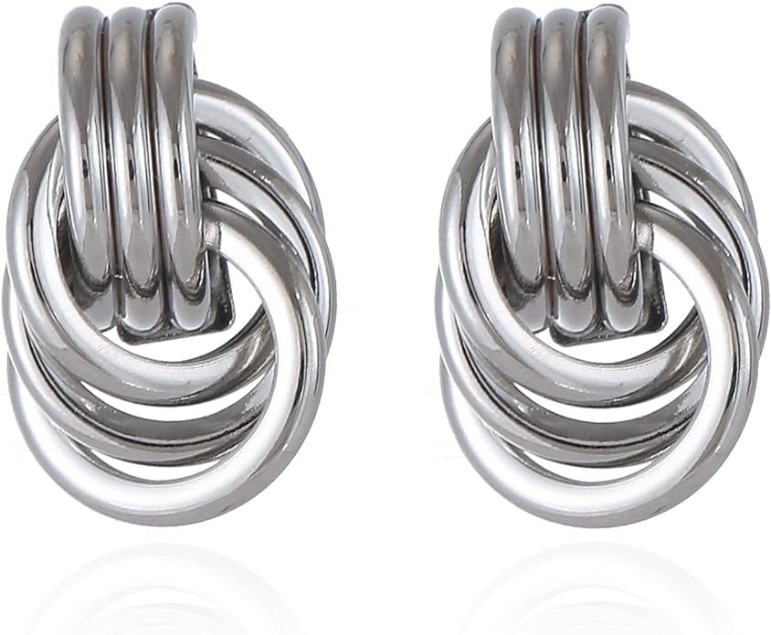 Gold/Silver Statement Geometric Earrings for Women Chunky Gold Knot Link Drop Dangle Earrings Tre... | Amazon (US)