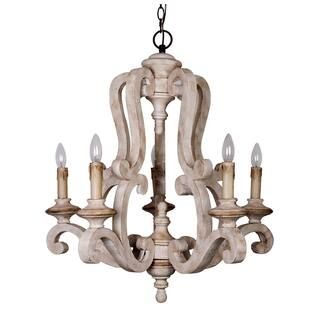 Parrot Uncle Bella 5-Light Antique Distressed Wood Empire Farmhouse Candlestick Chandelier for Di... | The Home Depot