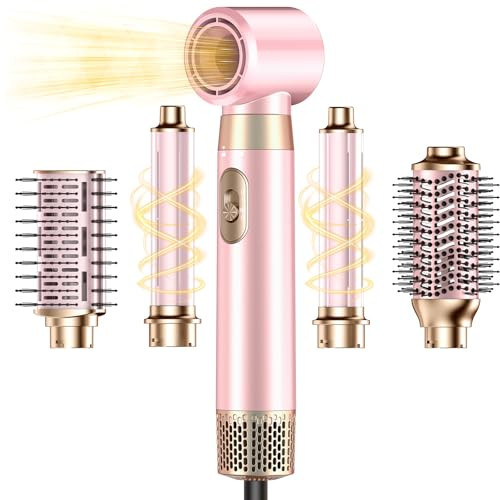 5 in 1 Blow Dryer Brush Set, Upgrade Hair Dryer & Blow Dryer Brush & Air Curling Wrap & Paddle Brush, Detachable Hot Air Brush Styling Tools, High Speed Travel Hair Volumizer Straightener Curler Pink | Amazon (US)