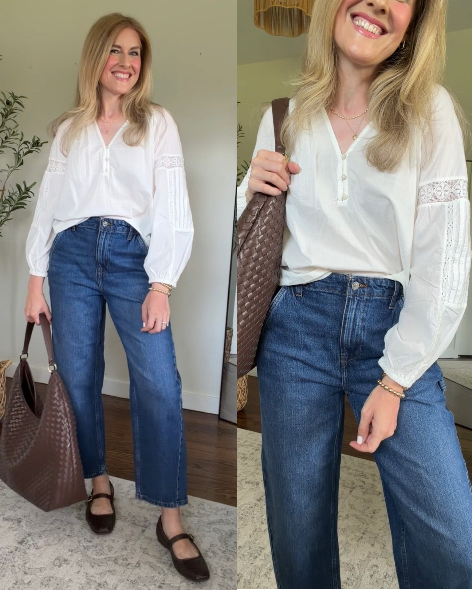 Walmart fall outfit idea with this cotton blouse (tts small) and new barrel jeans (tts 6). Chocolate brown faux leather accessories are excellent! Shoe fit tts I’m a 10. #walmartfashion

#LTKOver40