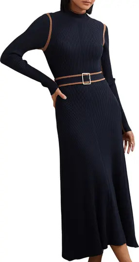 Ella Belted Long Sleeve Rib Maxi Dress | Nordstrom