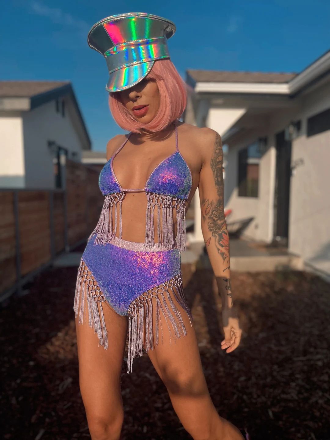 Sequin Fringe Iridescent Disco Rave Set Boho EDC Festival Barbie Outfit Rave Clothing Costume Bri... | Etsy (US)