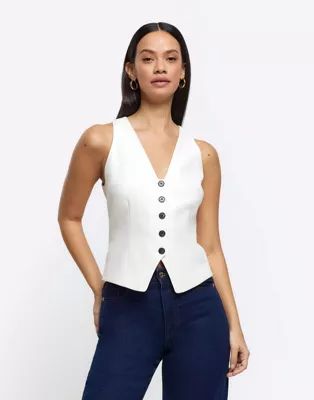 River Island Button front waistcoat in cream | ASOS (Global)