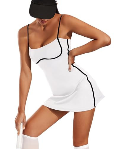 Move With You Womens Workout Tennis Dress with Built-in Bra & Shorts Pockets Sleeveless Exercise Golf Dresses(White,M) | Amazon (US)
