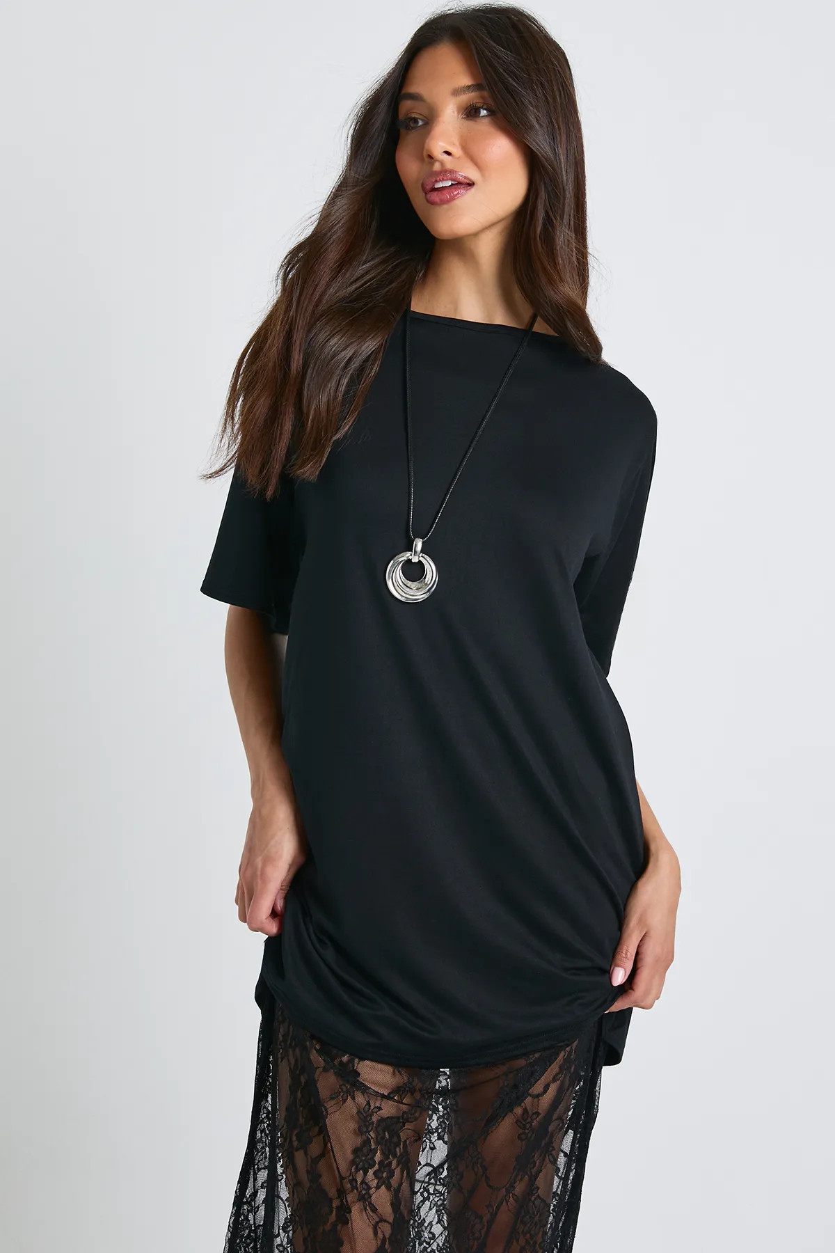 Lace Detail Midaxi T-shirt Dress | boohoo (US & Canada)