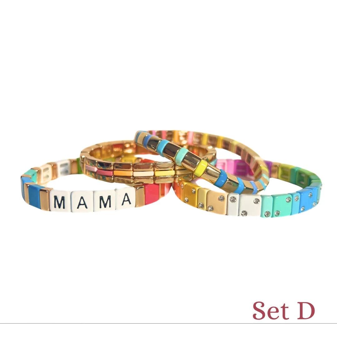 Mama Bracelet, Mother's Day Enamel Tile Bead Bracelet, Mom Colorblock Bracelet, Love Bracelet Set... | Etsy (US)