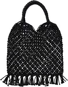 Ayliss Handmade Straw Bag Travel Beach Fishing Net Handbag Shopping Woven Shoulder Bag for Women | Amazon (US)