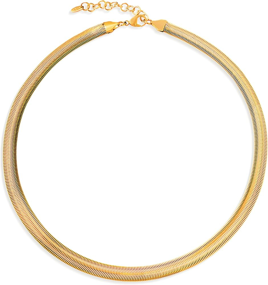 Jean Beau Gold Choker Necklace for Women, Simple 18K Gold Plated Adjustable Link Chain Prom Jewel... | Amazon (US)