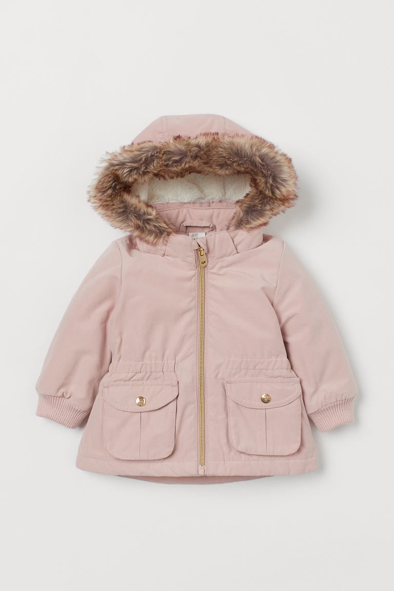 Lightly padded parka in woven fabric. Detachable hood with faux shearling lining and faux fur tri... | H&M (US + CA)