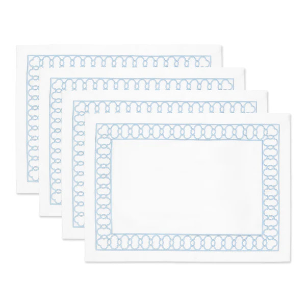 Coastal Indoor Outdoor Embroidered Placemat Set of 4, Frame, Baby Blue, 14"x19" | Hofdeco