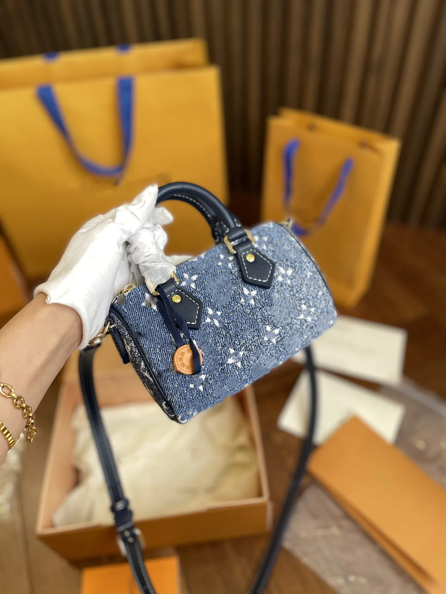 CC Series Nano Speedy 16cm Boston Pillow bag Women denim Genuine Leather Retiro Crossbody Shoulde... | DHGate