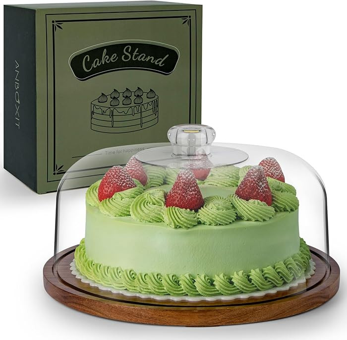 Cake Stand with Dome Lid, Acacia Wood Cake Plate with Cover, Wooden Cake Display Stand with Acryl... | Amazon (UK)