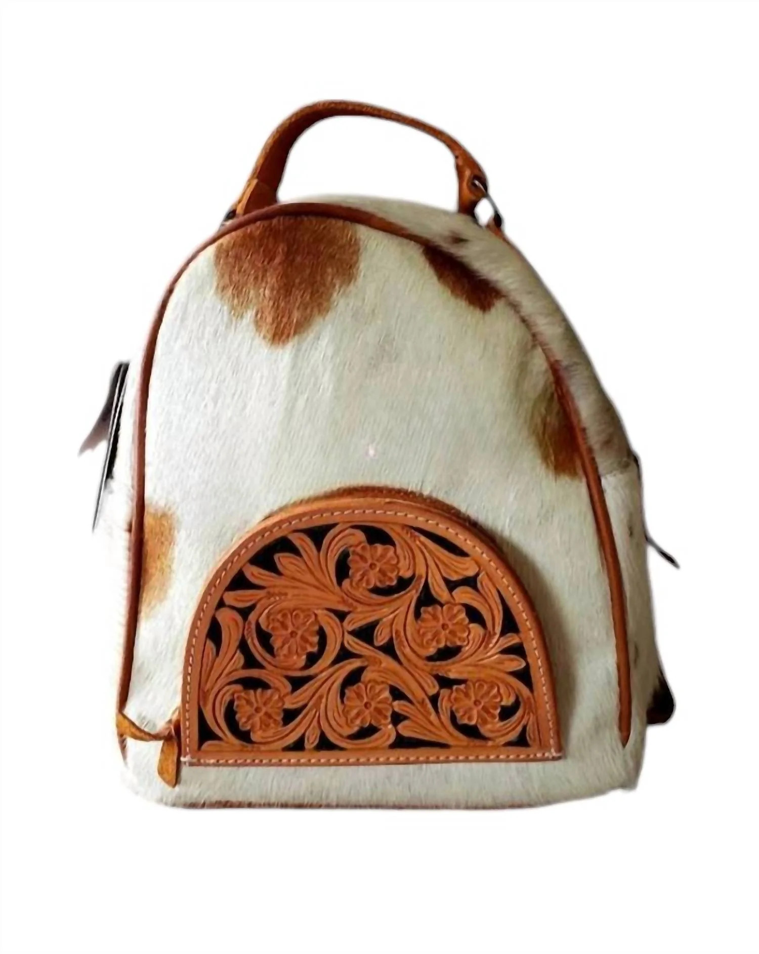 Women's Cowhide Backpack In Tan & White | Shop Simon