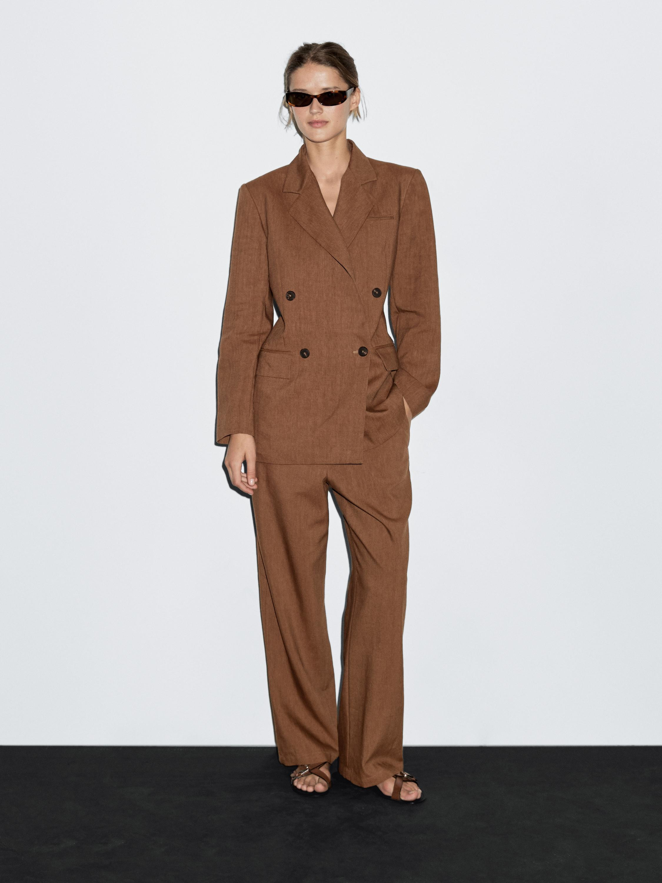 Zweireihiger Blazer aus Leinenmischgewebe | Massimo Dutti DE