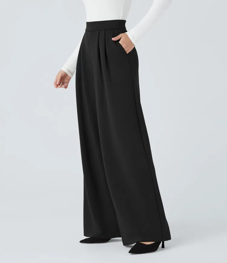 Women’s High Waisted Side Pocket Wide Leg Work Pants - Halara | HALARA
